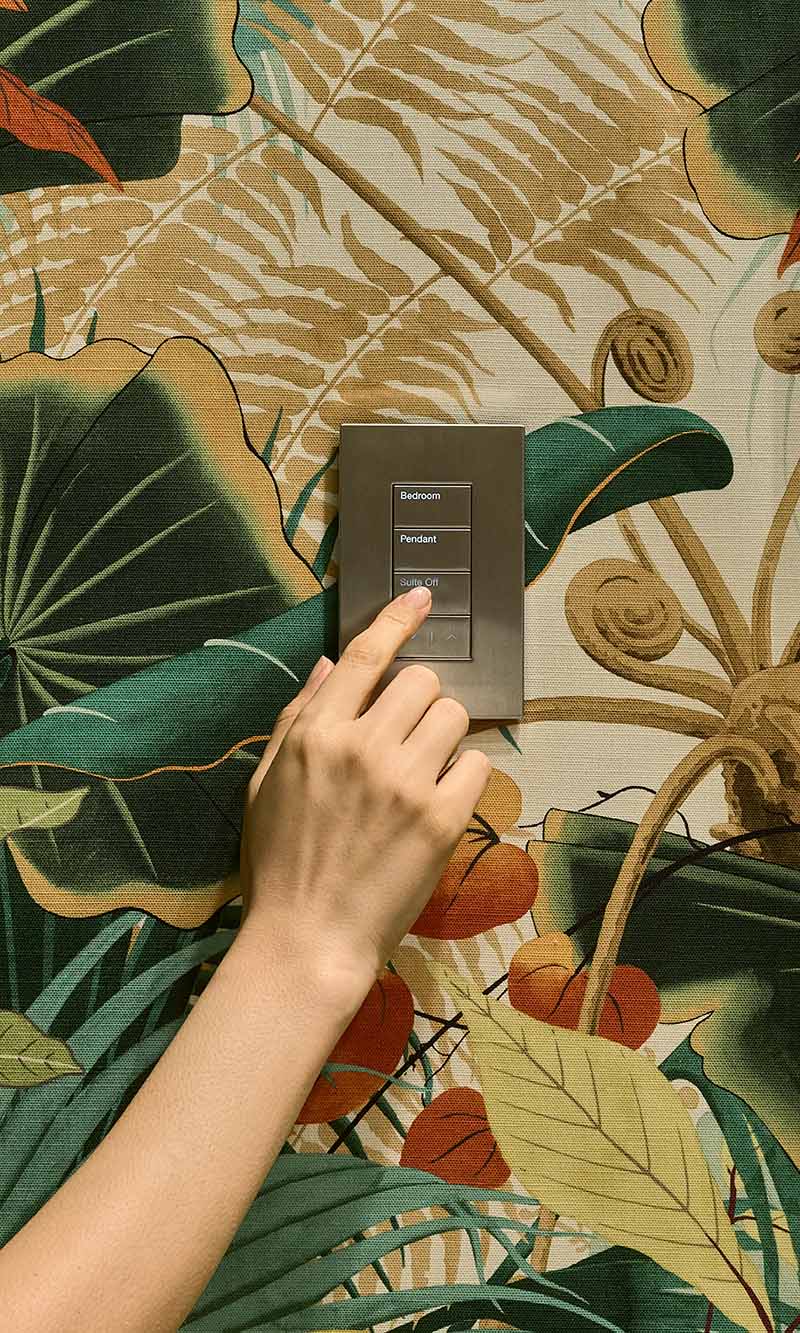Lutron Avienna keypad with a brassy finish